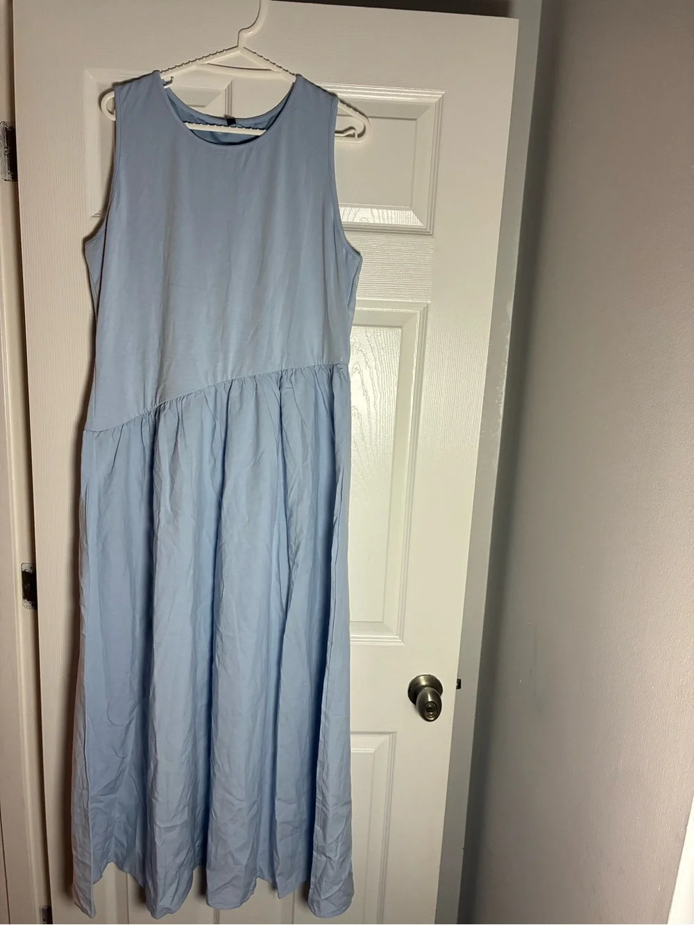 Girls' Sleeveless Pale Blue Maxi Dress with Gathered Waist